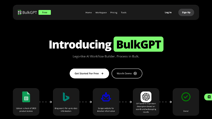 screenshot of BulkGpt's website