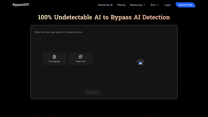 screenshot of BypassGPT's website