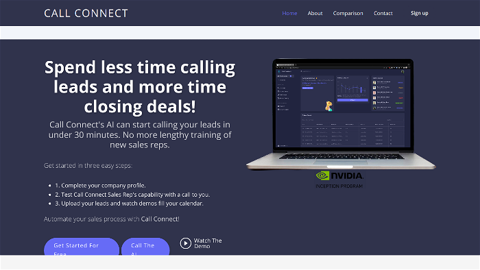 screenshot of Call Connect's website