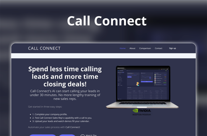 Call Connect Thumbnail, showing the homepage and logo of the tool