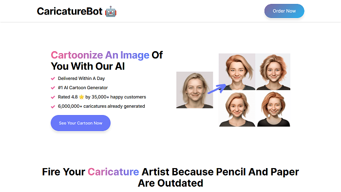 screenshot of CaricatureBot's website