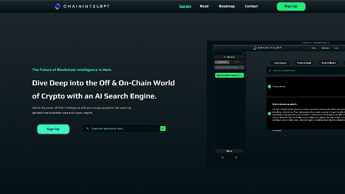 screenshot of ChainIntelligence's website