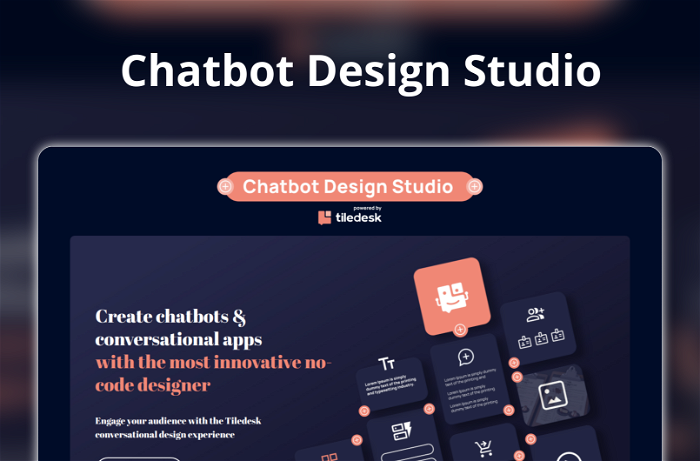 Chatbot Design Studio Thumbnail, showing the homepage and logo of the tool