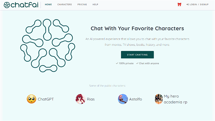 screenshot of ChatFAI's website