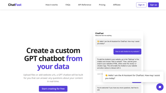 screenshot of ChatFast's website