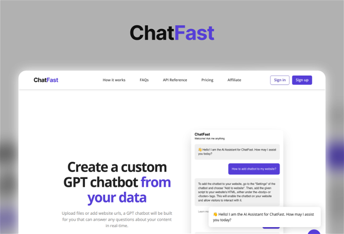 ChatFast Thumbnail, showing the homepage and logo of the tool