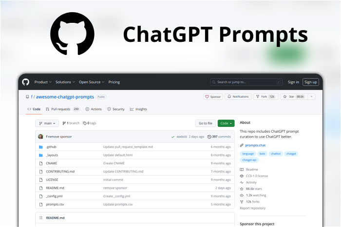 ChatGPT Prompts Thumbnail, showing the homepage and logo of the tool