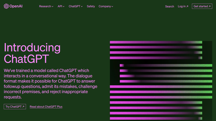screenshot of ChatGPT's website