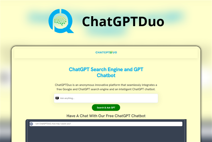ChatGPTDuo Thumbnail, showing the homepage and logo of the tool
