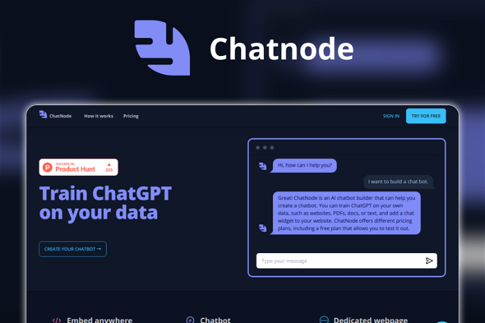 Chatnode Thumbnail, showing the homepage and logo of the tool