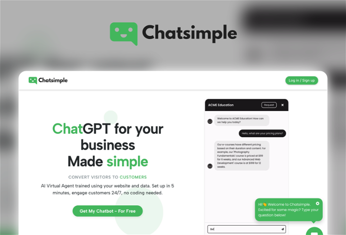 Chatsimple Thumbnail, showing the homepage and logo of the tool
