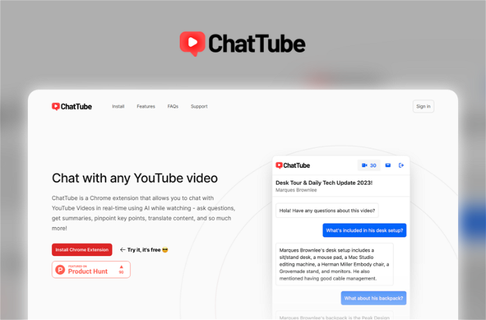 ChatTube Thumbnail, showing the homepage and logo of the tool