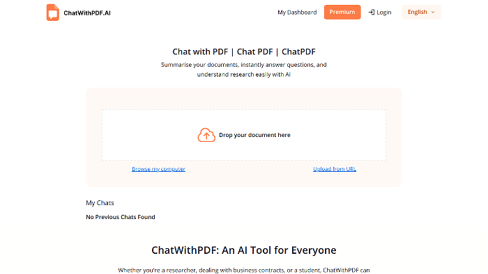 screenshot of ChatWithPDF's website