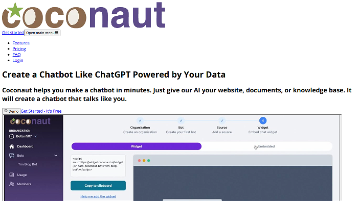 screenshot of Coconaut AI's website
