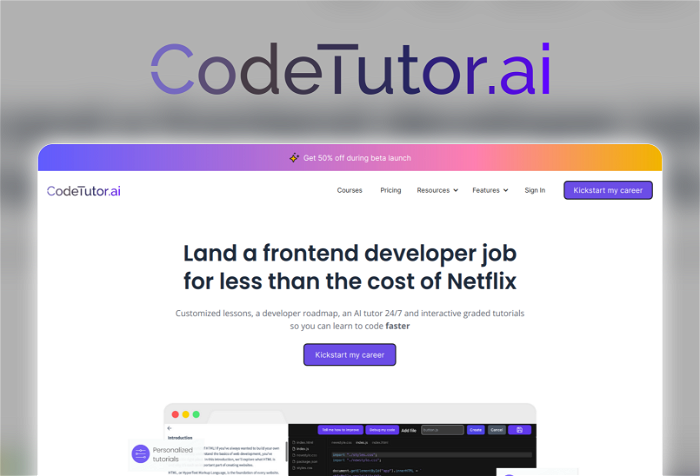 CodeTutor Thumbnail, showing the homepage and logo of the tool