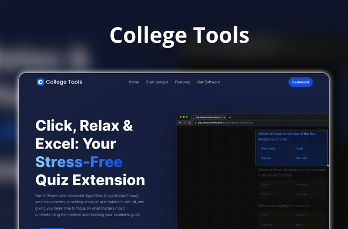 College Tools Thumbnail, showing the homepage and logo of the tool
