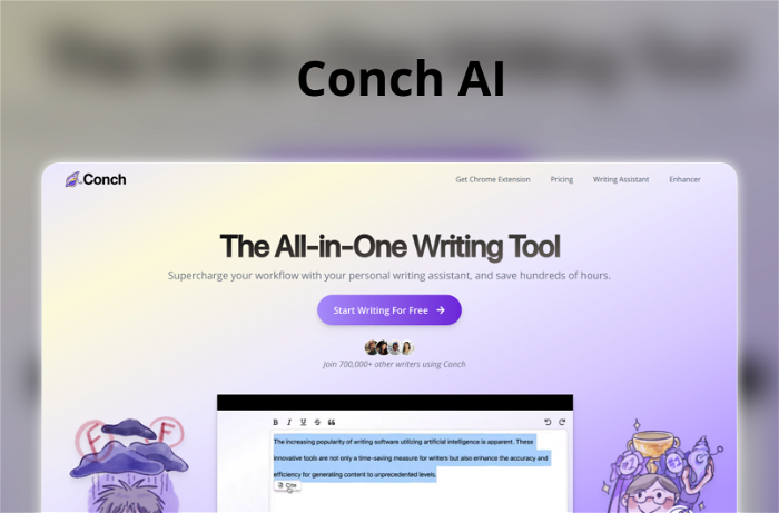 Conch AI Thumbnail, showing the homepage and logo of the tool