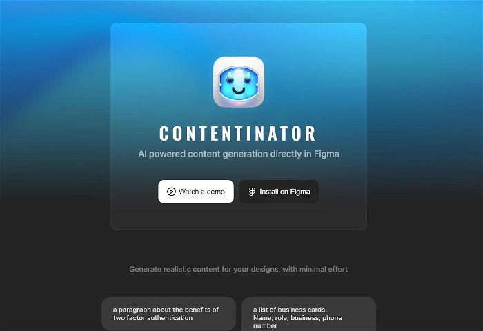 Screenshot of Contentinator's website.