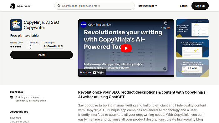 screenshot of CopyNinja's website