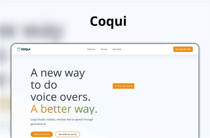 Coqui Thumbnail, showing the homepage and logo of the tool