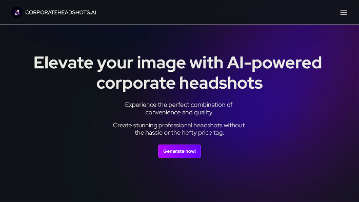 screenshot of Corporate Headshots AI's website