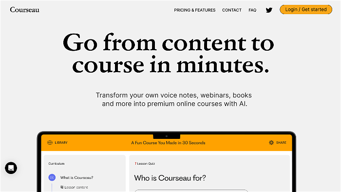screenshot of Courseau's website