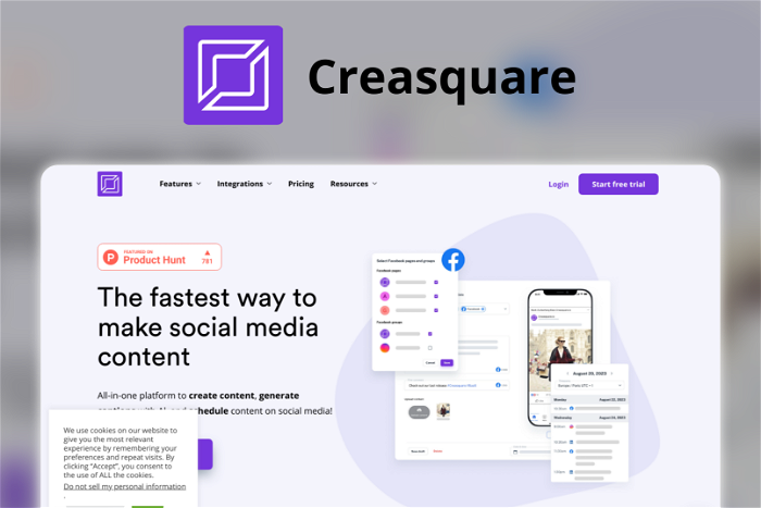 Creasquare Thumbnail, showing the homepage and logo of the tool