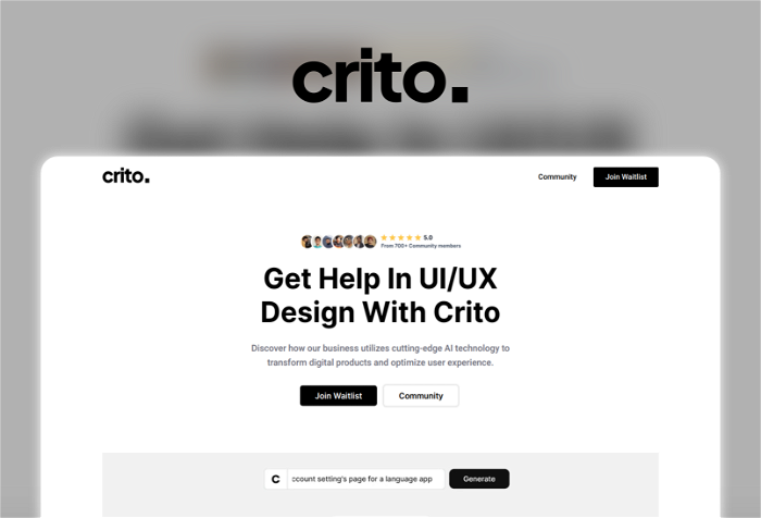 Crito Thumbnail, showing the homepage and logo of the tool