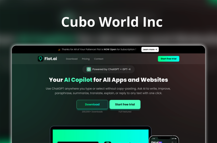 Cubo World Inc Thumbnail, showing the homepage and logo of the tool