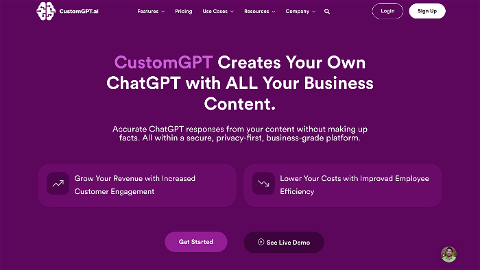 screenshot of CustomGPT's website