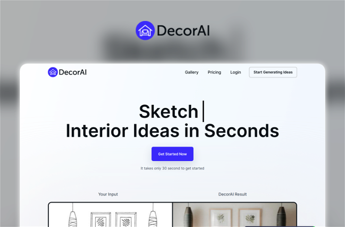 Decorai Thumbnail, showing the homepage and logo of the tool