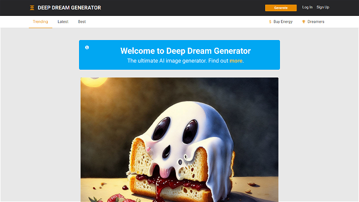 Screenshot of Deep Dream Generator's website.