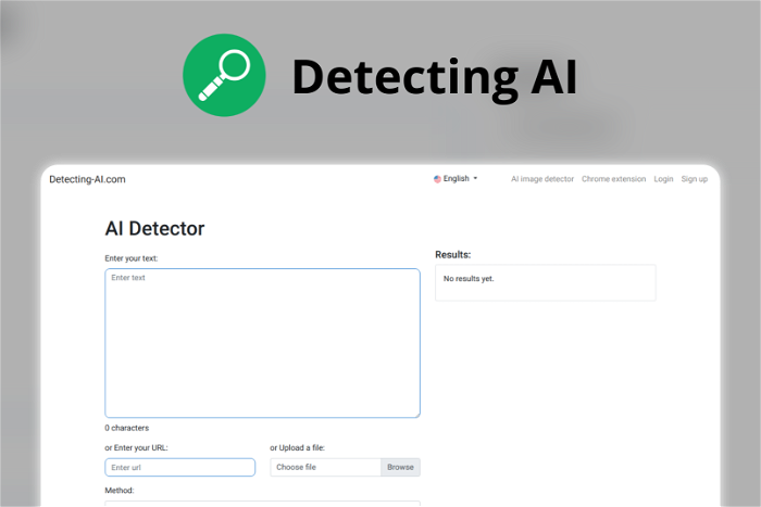 Detecting AI Thumbnail, showing the homepage and logo of the tool