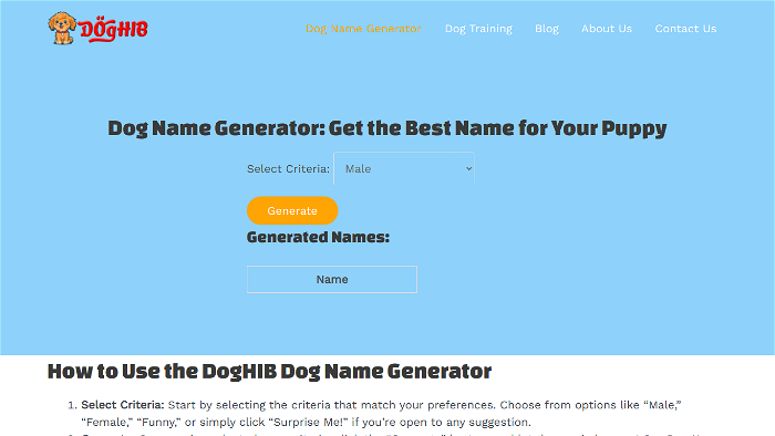 screenshot of DogHIB's website