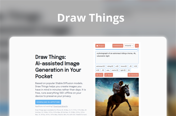 Thumbnail showing the Logo and a Screenshot of Draw Things