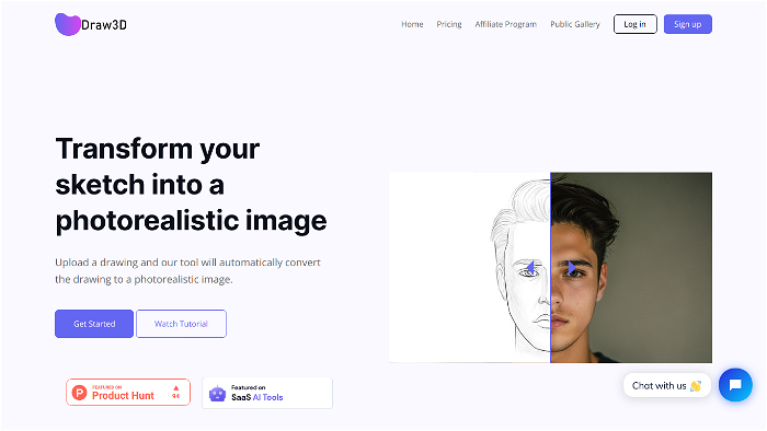 screenshot of Draw3D's website