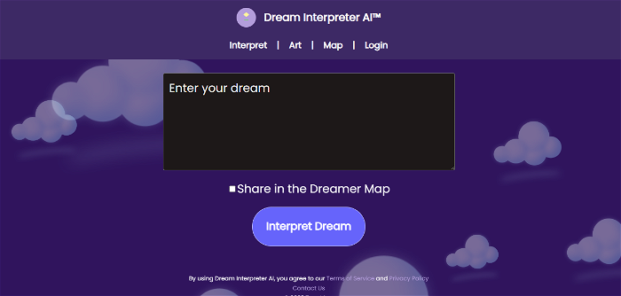screenshot of Dream Interpreter AI's website