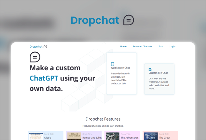 Dropchat Thumbnail, showing the homepage and logo of the tool