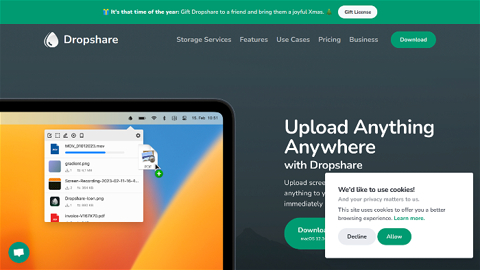 screenshot of Dropshare's website
