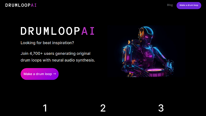 Screenshot of Drumloop AI's website.