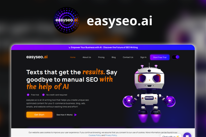 easyseo.ai Thumbnail, showing the homepage and logo of the tool