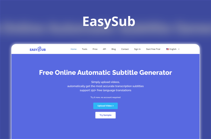 EasySub Thumbnail, showing the homepage and logo of the tool