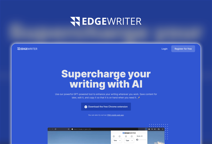EdgeWriter Thumbnail, showing the homepage and logo of the tool