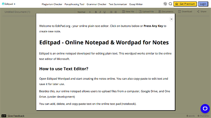 screenshot of Editpad's website