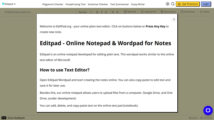 screenshot of Editpad's website