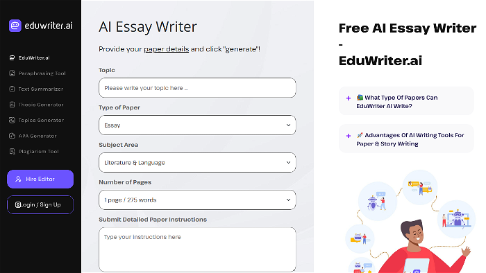 screenshot of EduWriter's website