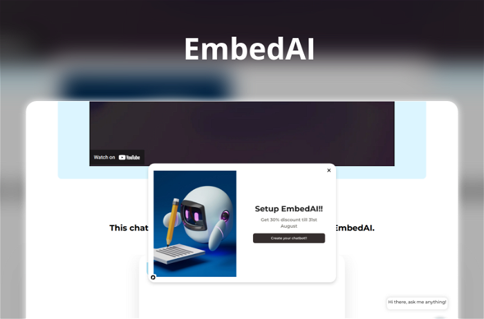 EmbedAI Thumbnail, showing the homepage and logo of the tool