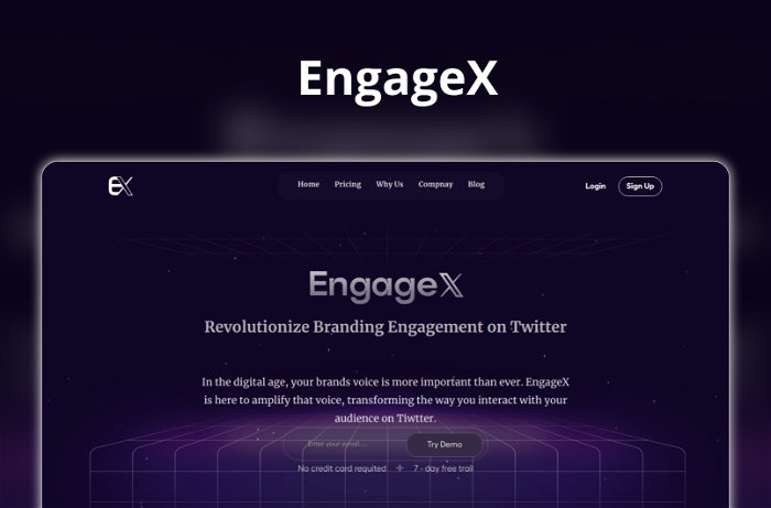 EngageX Thumbnail, showing the homepage and logo of the tool