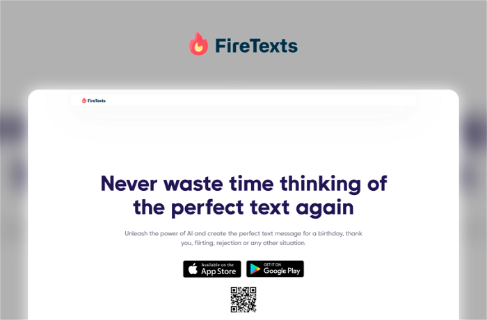 FireTexts Thumbnail, showing the homepage and logo of the tool