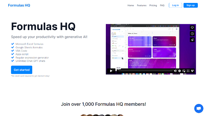 screenshot of FormulasHQ's website